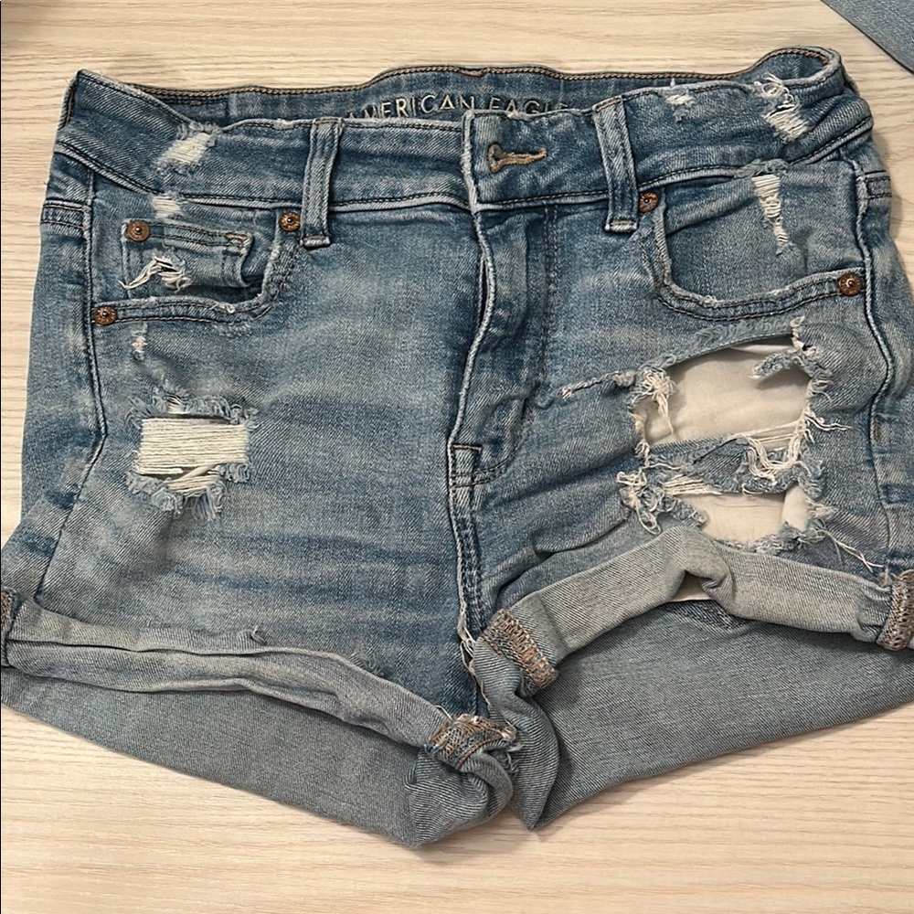 American Eagle Highrise shorties Distressed Denim Shorts